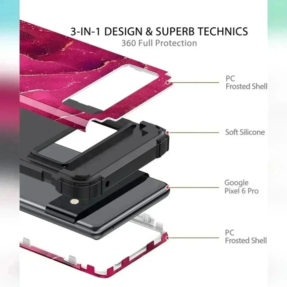 Google Pixel 6 Pro Case,Heavy Duty Shockproof Protection Wine Red (New) - Picture 10 of 16